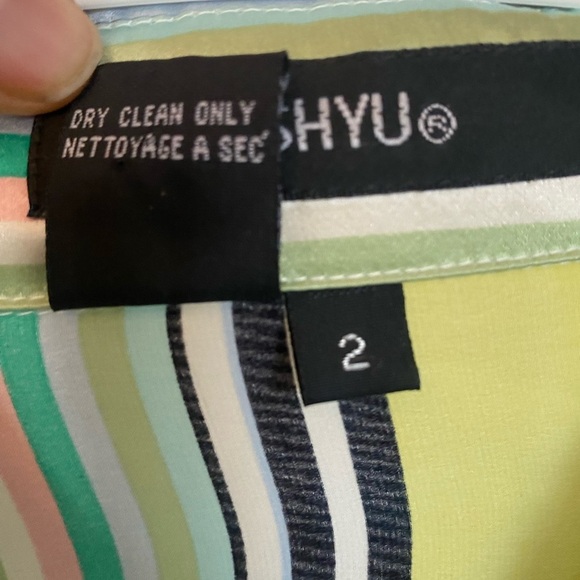 Ishyu Silk Yellow Blue Striped Button-Up Shirt size 2 - Picture 4 of 4